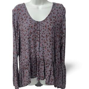 Mossimo Supply co Babydoll Top XL Purple Floral, Flowing Petaluma Bell Sleeves